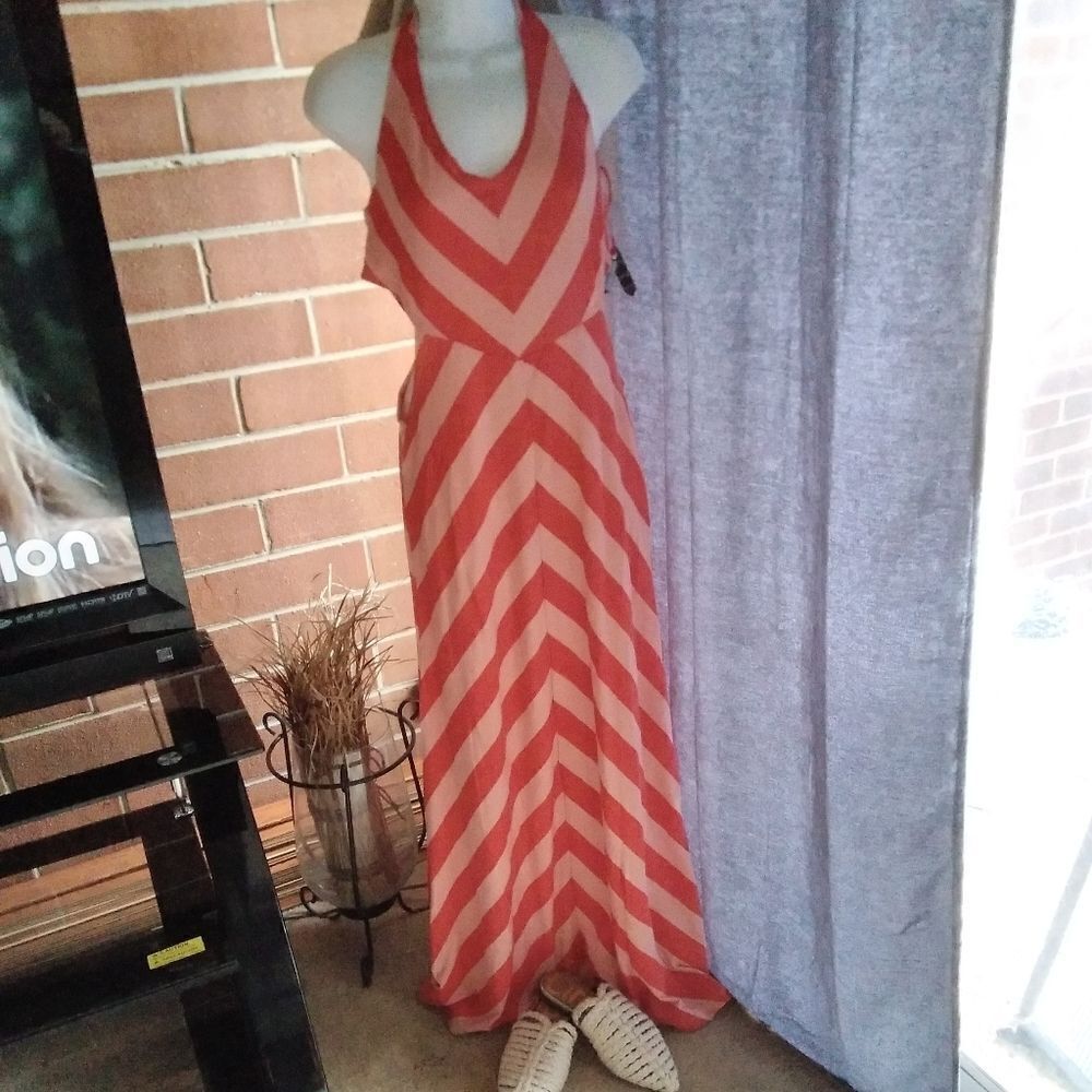 Poof Striped Cutout Halter Maxi Dress